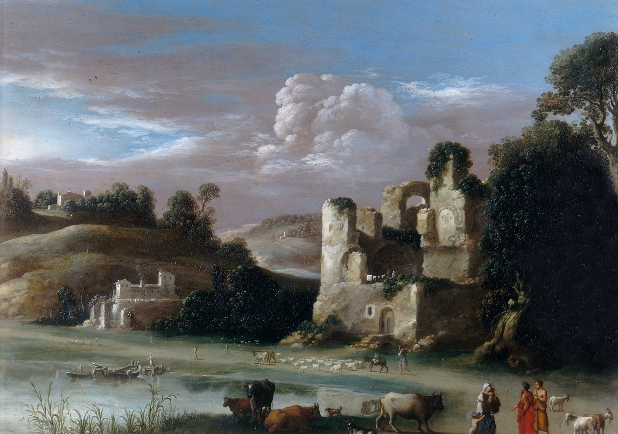 Kalıntılar ve çobanlar ile manzara by Cornelis van Poelenburgh or Poelenburch