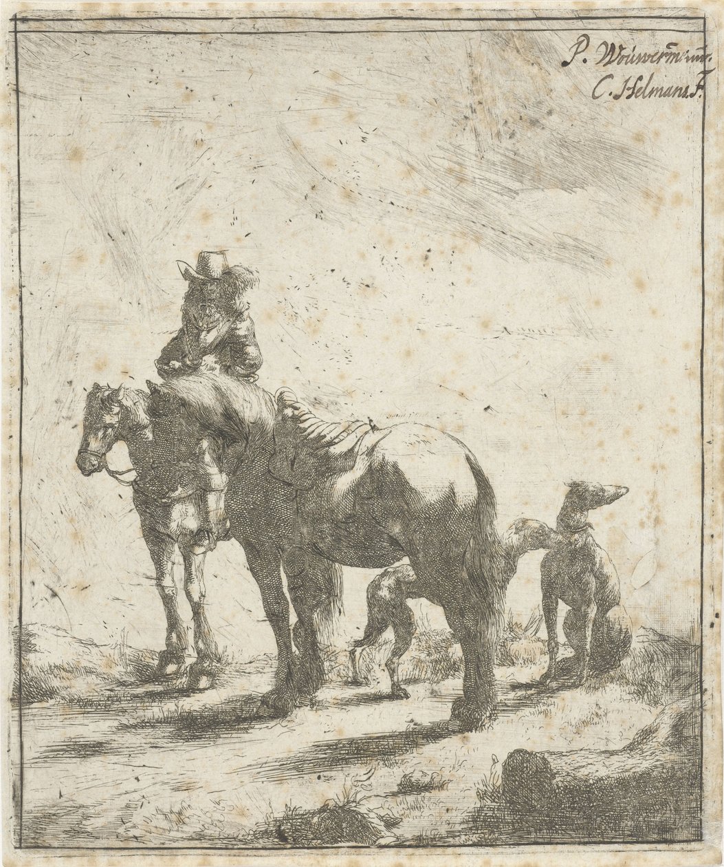 İki atlı ve iki köpekli binici by Cornelis A. Hellemans