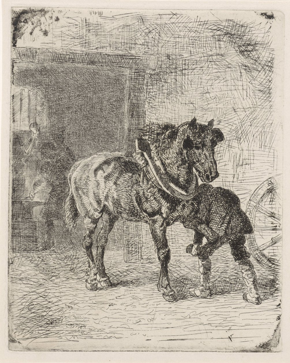 At bir demirhanede at nalı alır by Cornelis Albertus Johannes Schermer