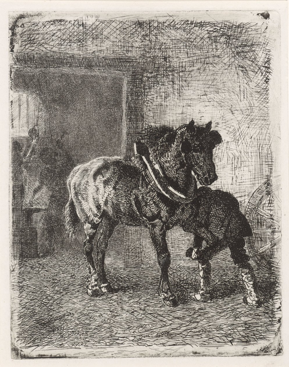 At bir demirhanede at nalı alır by Cornelis Albertus Johannes Schermer