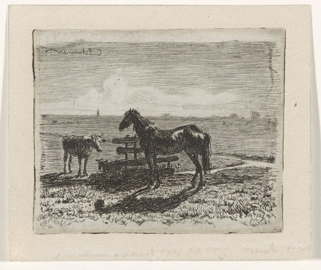 Bir at ve iki inek ile mera by Cornelis Albertus Johannes Schermer