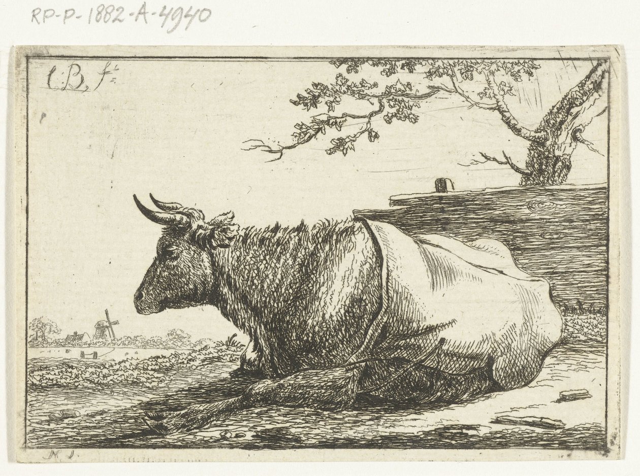 Arka kapaklı yalancı bir inek ile manzara by Cornelis  Bisschop