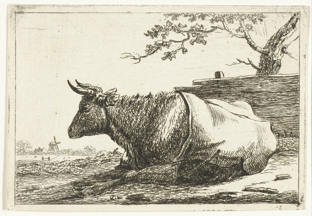 Arka kapaklı yalancı bir inek ile manzara by Cornelis  Bisschop