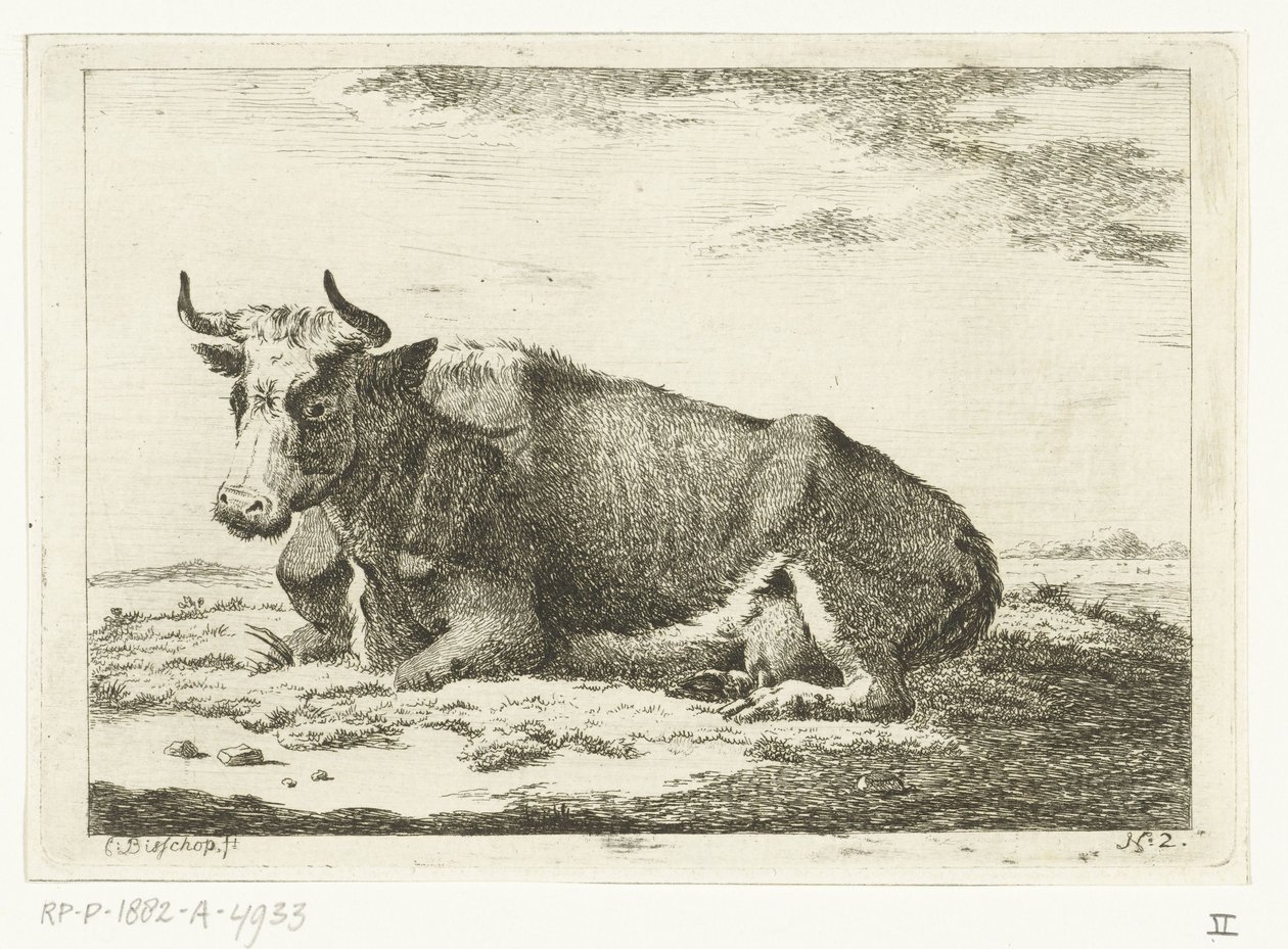 Boynuzlu yalancı inek ile manzara İnekler (dizi adı) by Cornelis  Bisschop