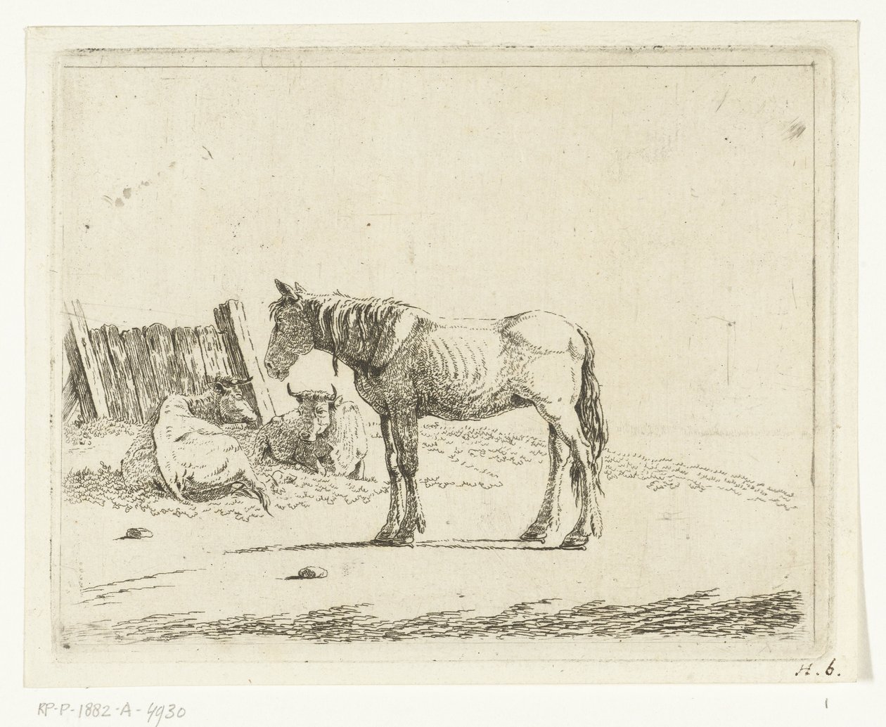At ve çit, iki inek ile manzara by Cornelis  Bisschop