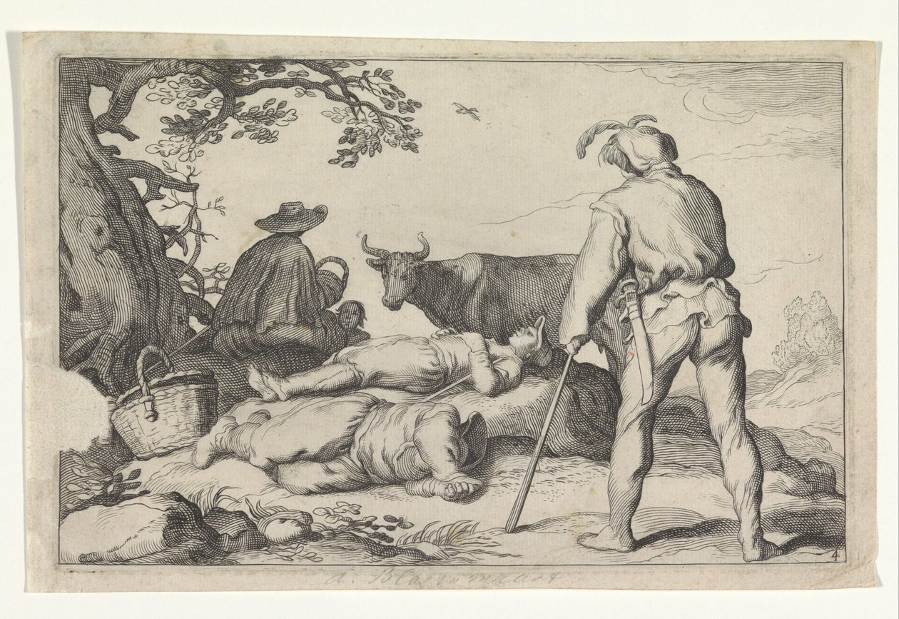 Veehoeders Vier pastorale sahneleri (dizi başlığı) Otia delectant (dizi başlığı) by Cornelis Bloemaert (II) (possibly)