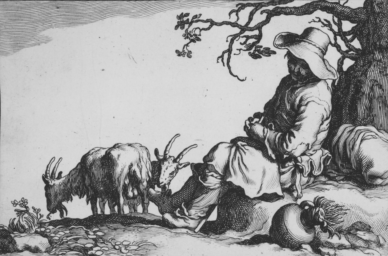 Onaltı Köylü Denekleri serisinden keçi çobanı ve keçilerle pastoral, 17. yüzyıl. by Cornelis Bloemaert
