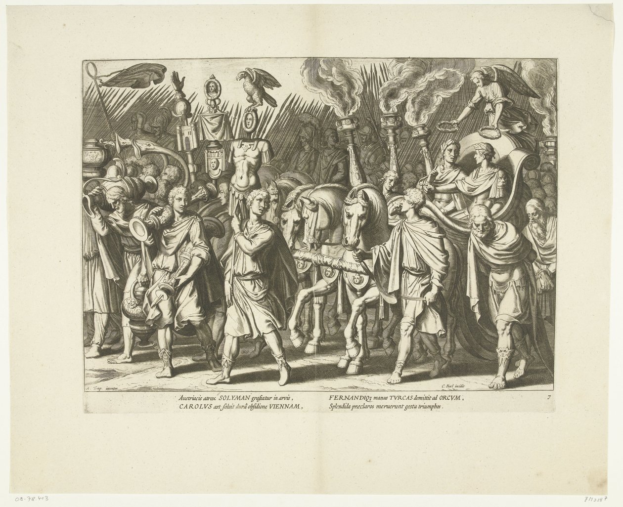 Triomfwagen van Karel V en Ferdinand, na de bevrijding van Wenen van de Turken, yak. 1532, hayır. 7 Sahneler het leven van Karel V (dizi adı) Ünlü A. Tempest