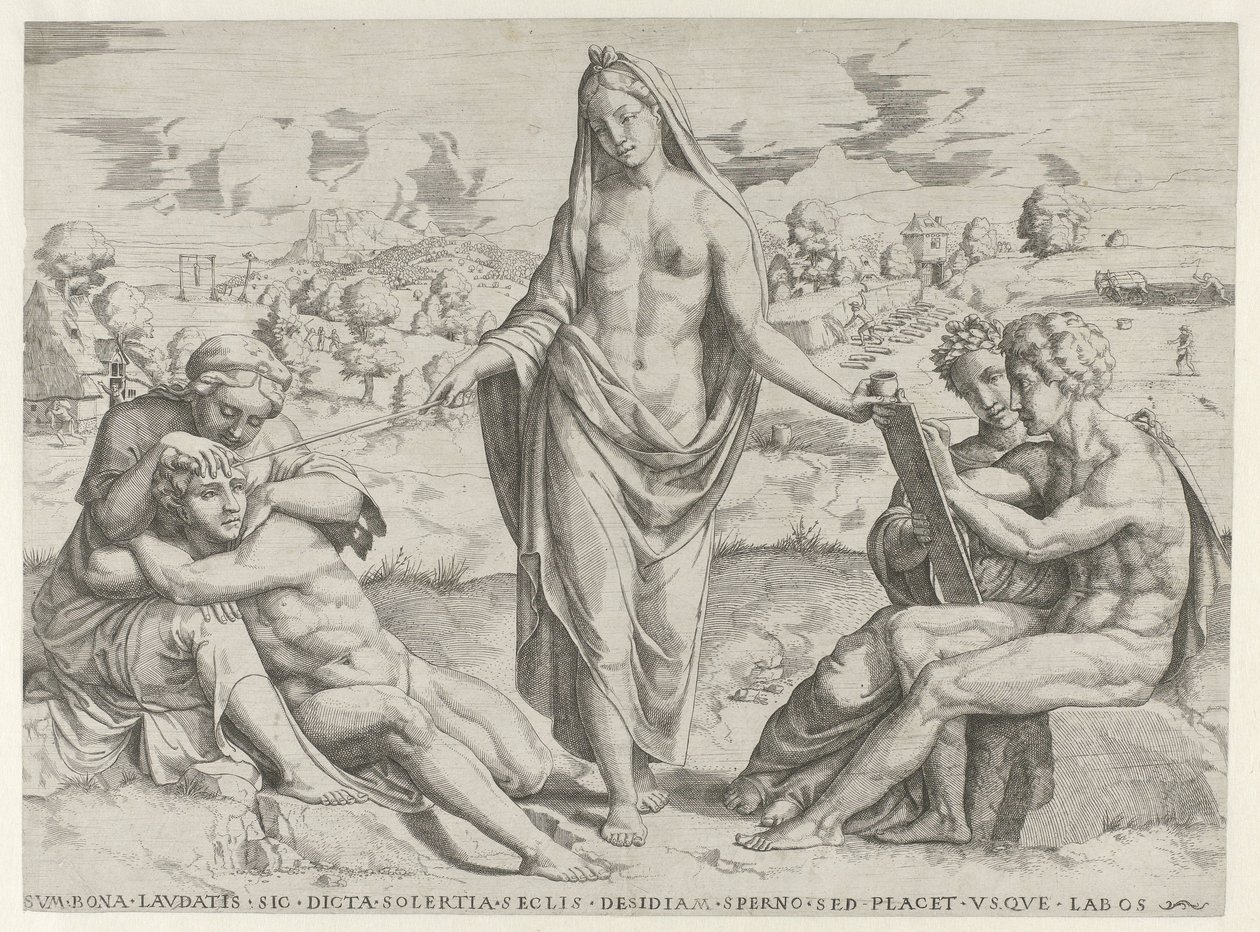 Yaratıcılık çalışkanlığı ödüllendirir ve tembelliği cezalandırır by Cornelis Bos (attributed to)