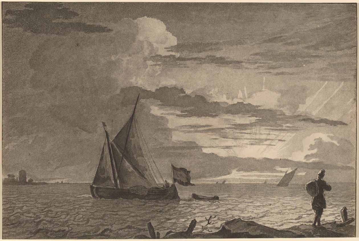 Omzunun Üzerinde Sürüyle Balıkçı, 1779, 1781'de yayınlandı. by Cornelis Brouwer