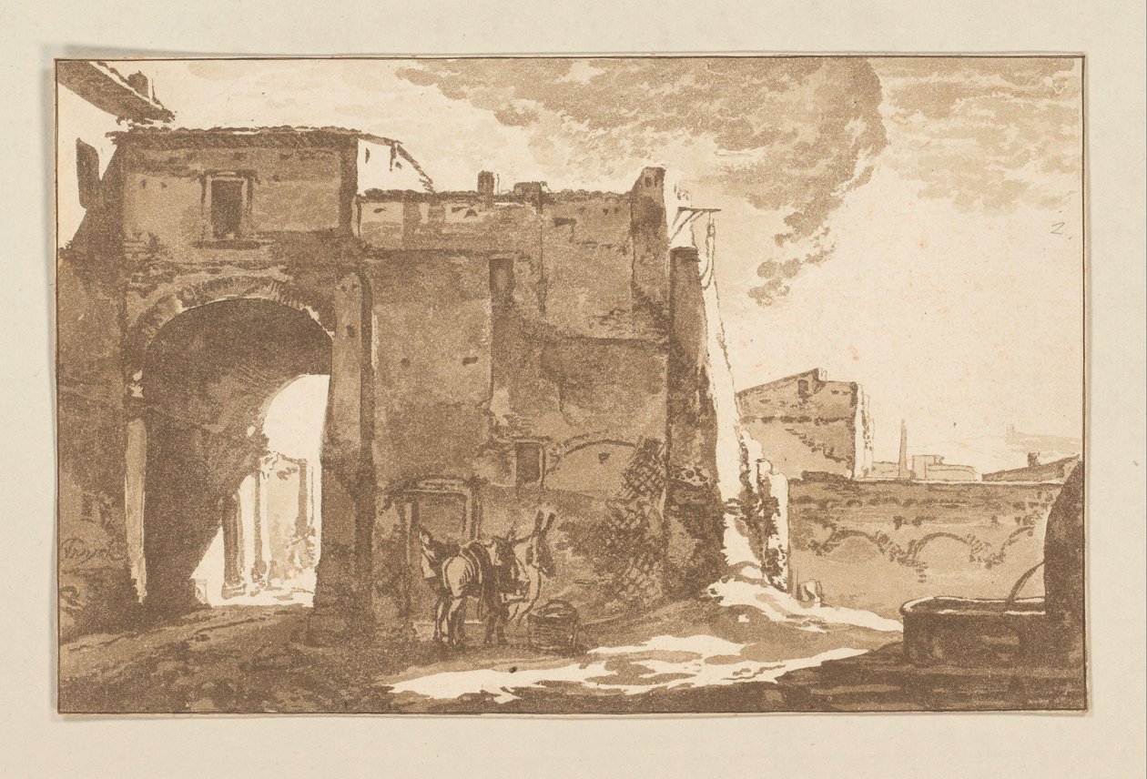 Gezgin ve katır ile kapı by Cornelis Brouwer