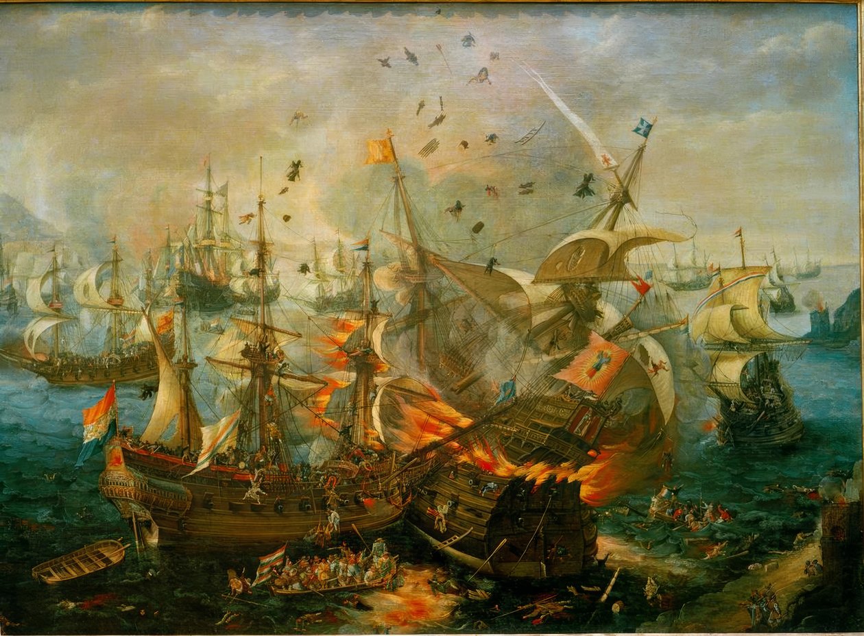 İspanyol amiral gemisinin patlaması (...) by Cornelis Claesz  van Wieringen