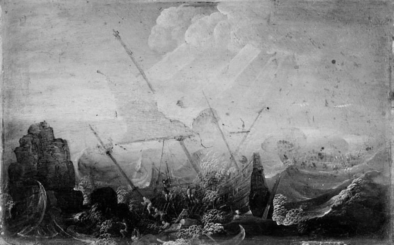 Bir Kayaya Karşı Gemi Enkazı by Cornelis Claesz  van Wieringen