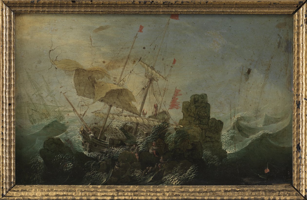 Bir Kayaya Karşı Gemi Enkazı by Cornelis Claesz  van Wieringen