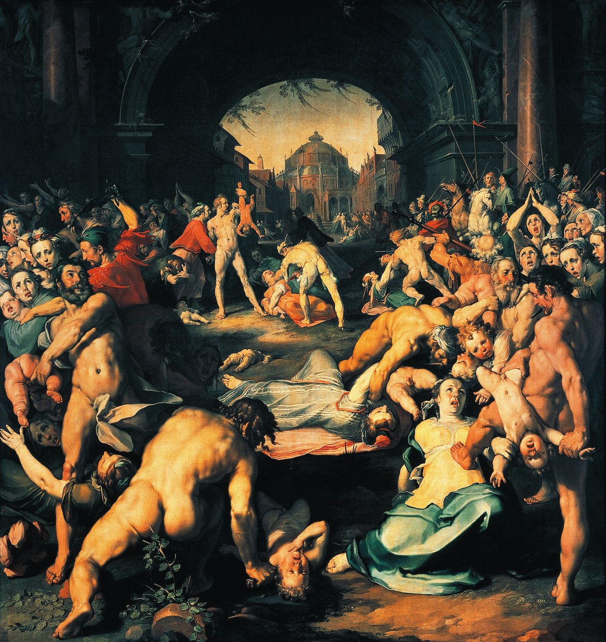 Cornelis Cornelisz van Haarlem (1562-1638) tarafından masumların katliamı, triptik merkez paneli by Cornelis Cornelisz. van Haarlem