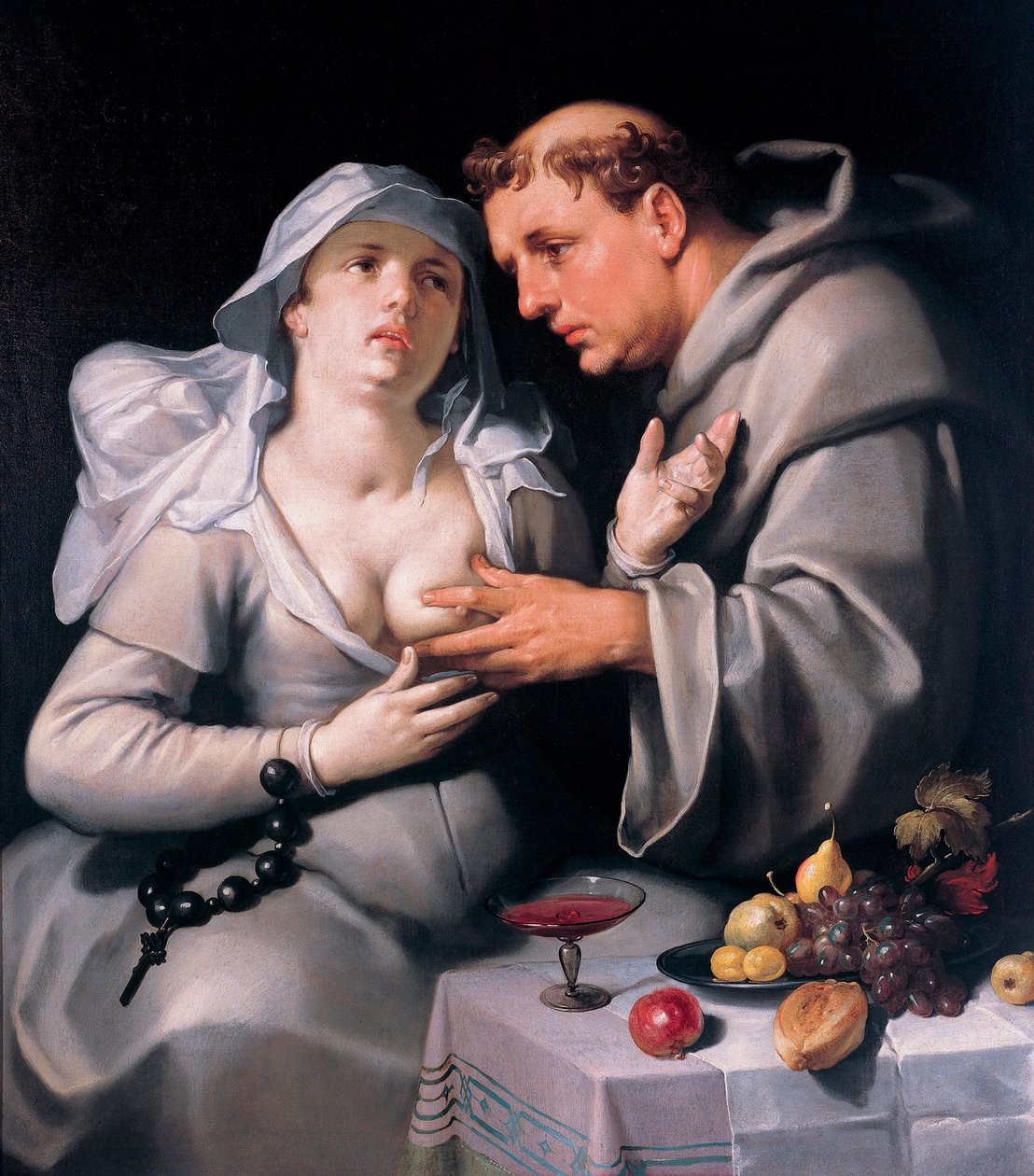 ""Bir keşiş ve bir rahibe" (Bir keşiş ve bir rahibe) Keşiş rahibenin göğsünü okşuyor - Boyama Cornelis Cornelisz van Haarlem (1562-1638) by Cornelis Cornelisz. van Haarlem