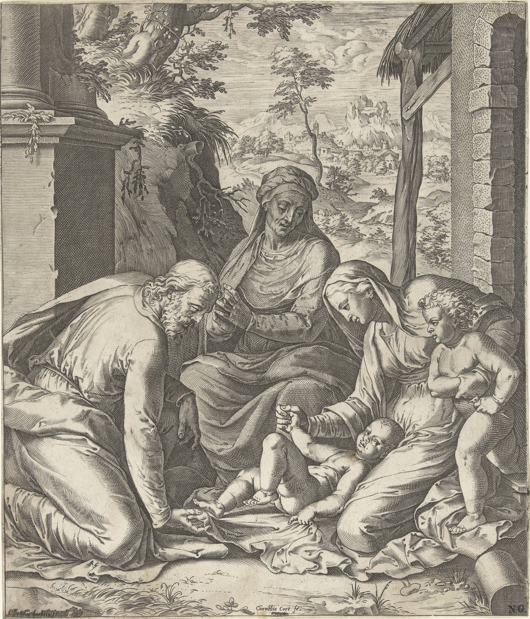 Anna ve Vaftizci Yahya ile Kutsal Aile Çocukken by Cornelis Cort