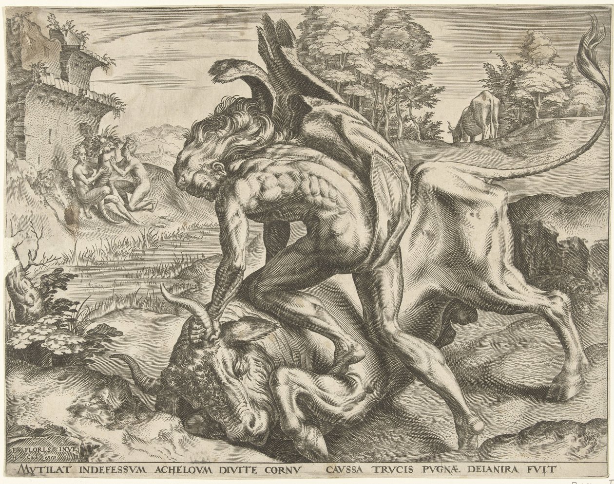Herkül, Herkül'ün Acheloüs İşçileri ile güreşiyor (dizi adı) by Cornelis Cort