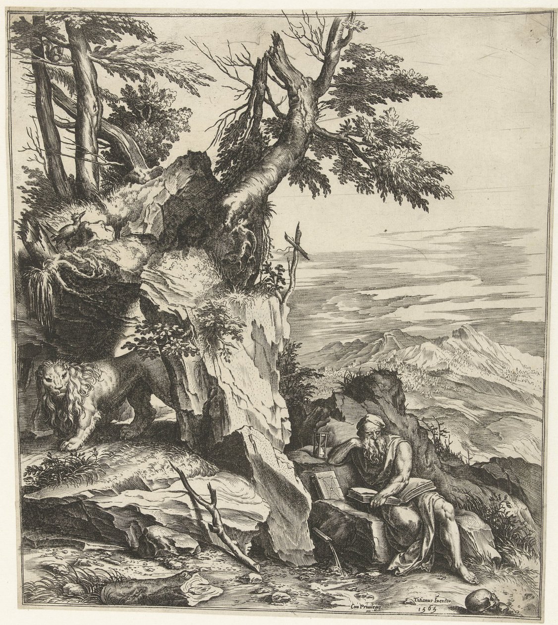 Hieronymus okuma ile manzara by Cornelis Cort