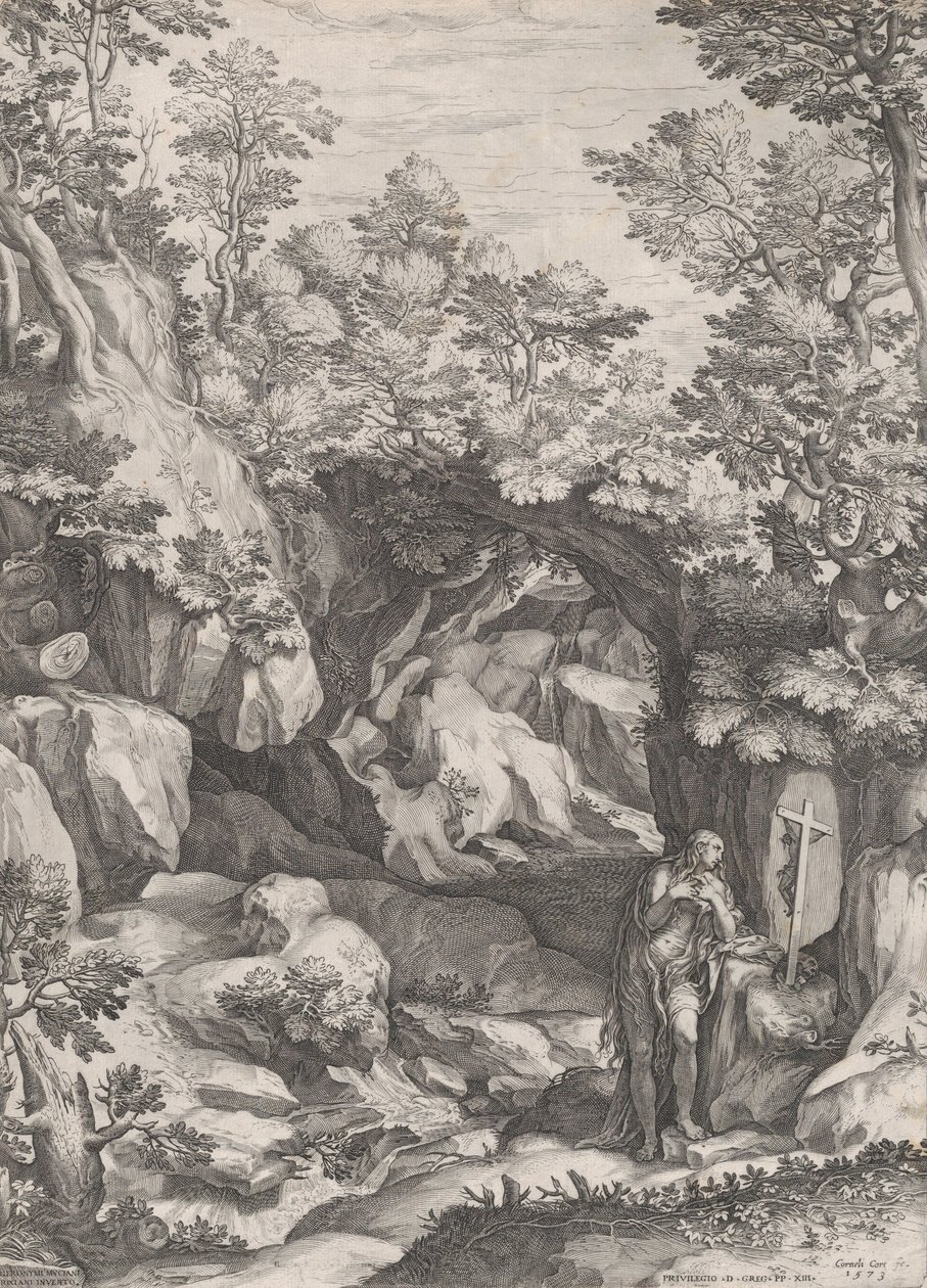 Mary Magdalen, Vahşi Doğada Tövbe Ediyor, 1573. by Cornelis Cort