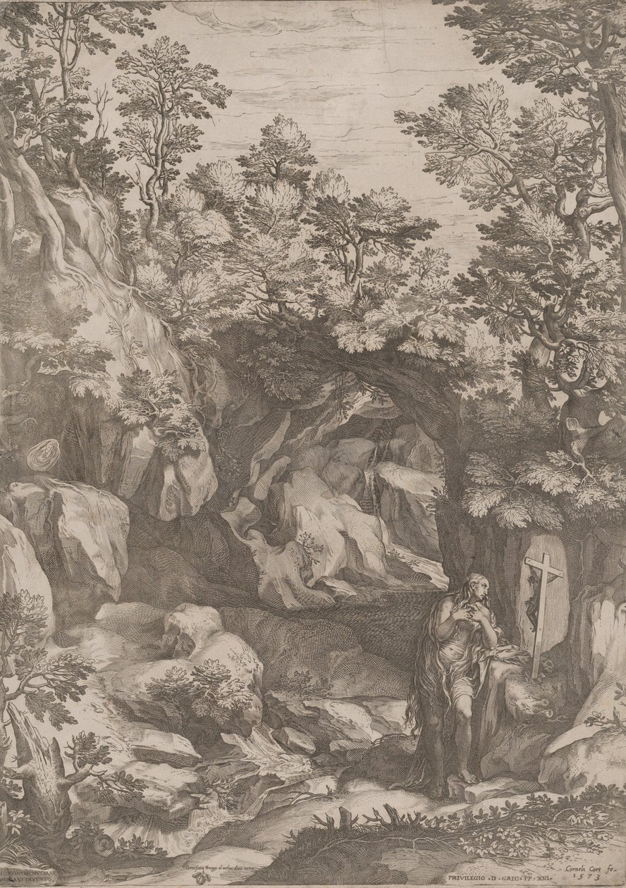 Mary Magdalen, Vahşi Doğada Tövbe Ediyor, 1573. by Cornelis Cort