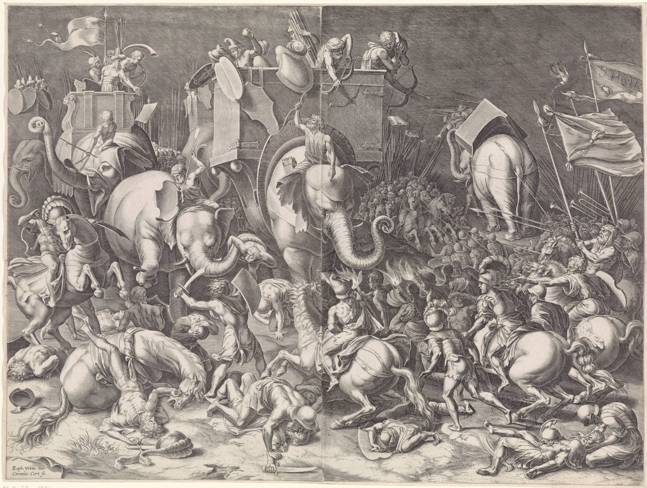 Geceleri Scipio ve Hannibal arasındaki Zama Savaşı by Cornelis Cort