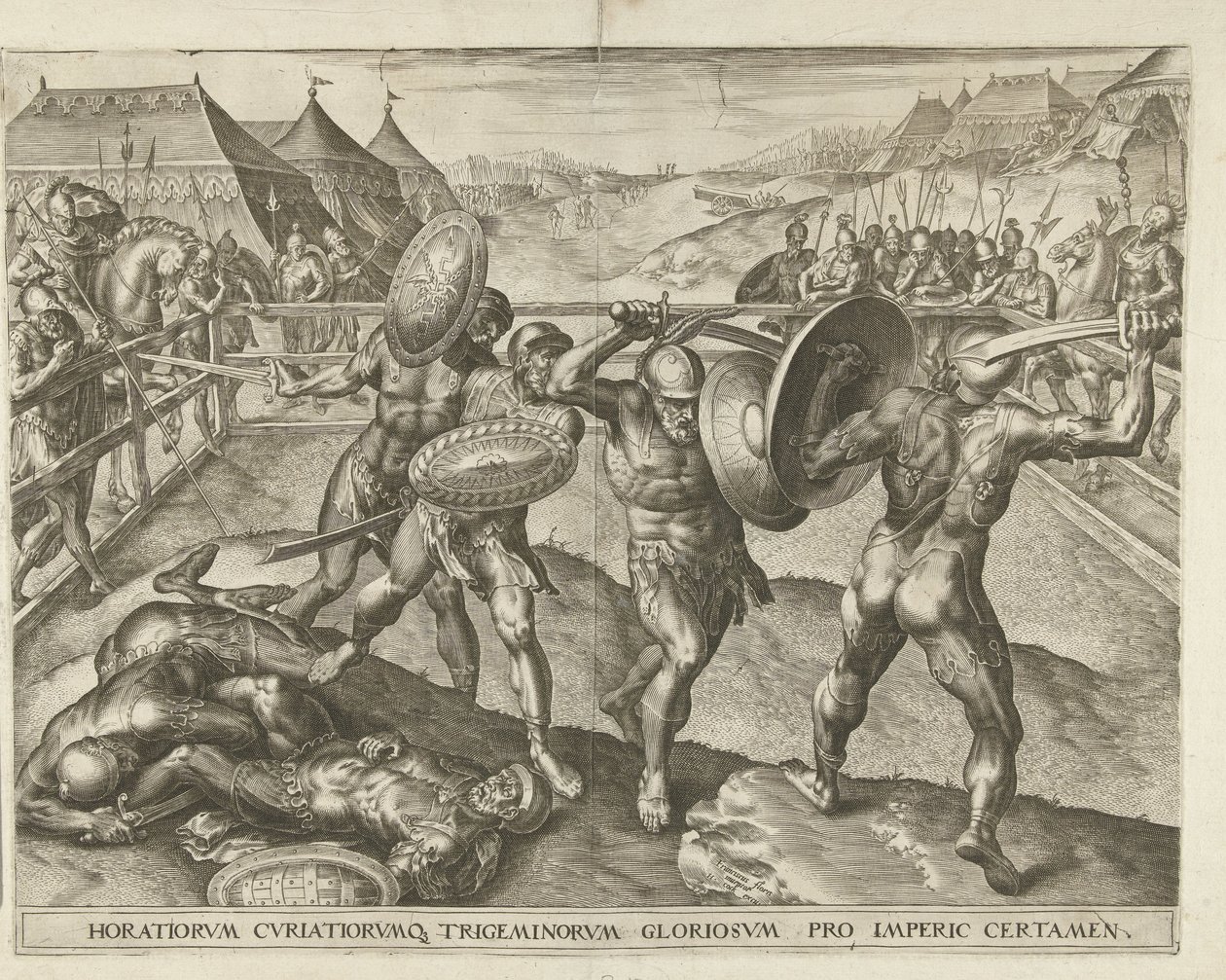Horatlılar ve Küratörler arasındaki savaş by Cornelis Cort