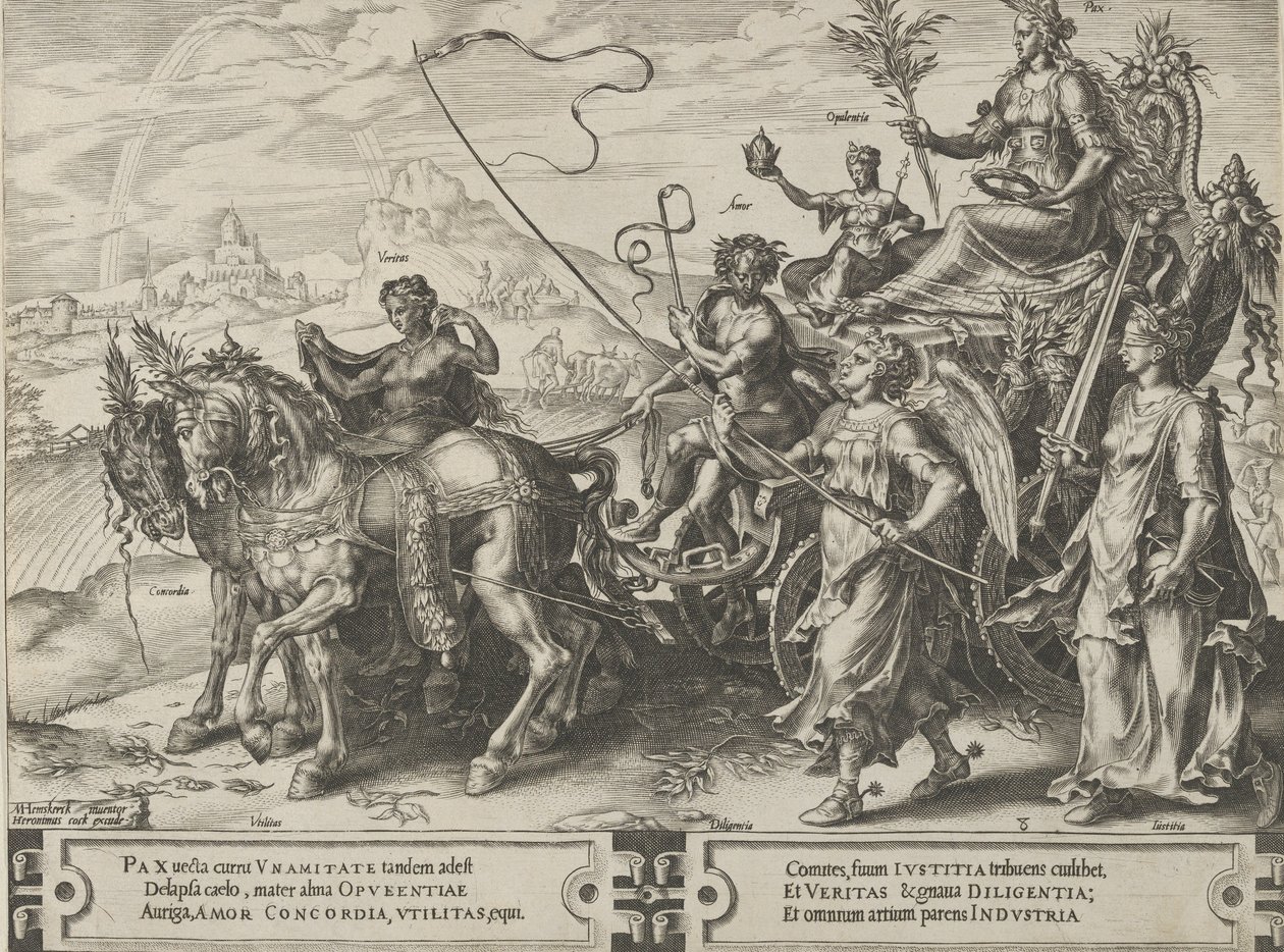 Barışın Zaferi, İnsan İşlerinin Değişkenlerinin Döngüsünden, levha 8, 1564. by Cornelis Cort