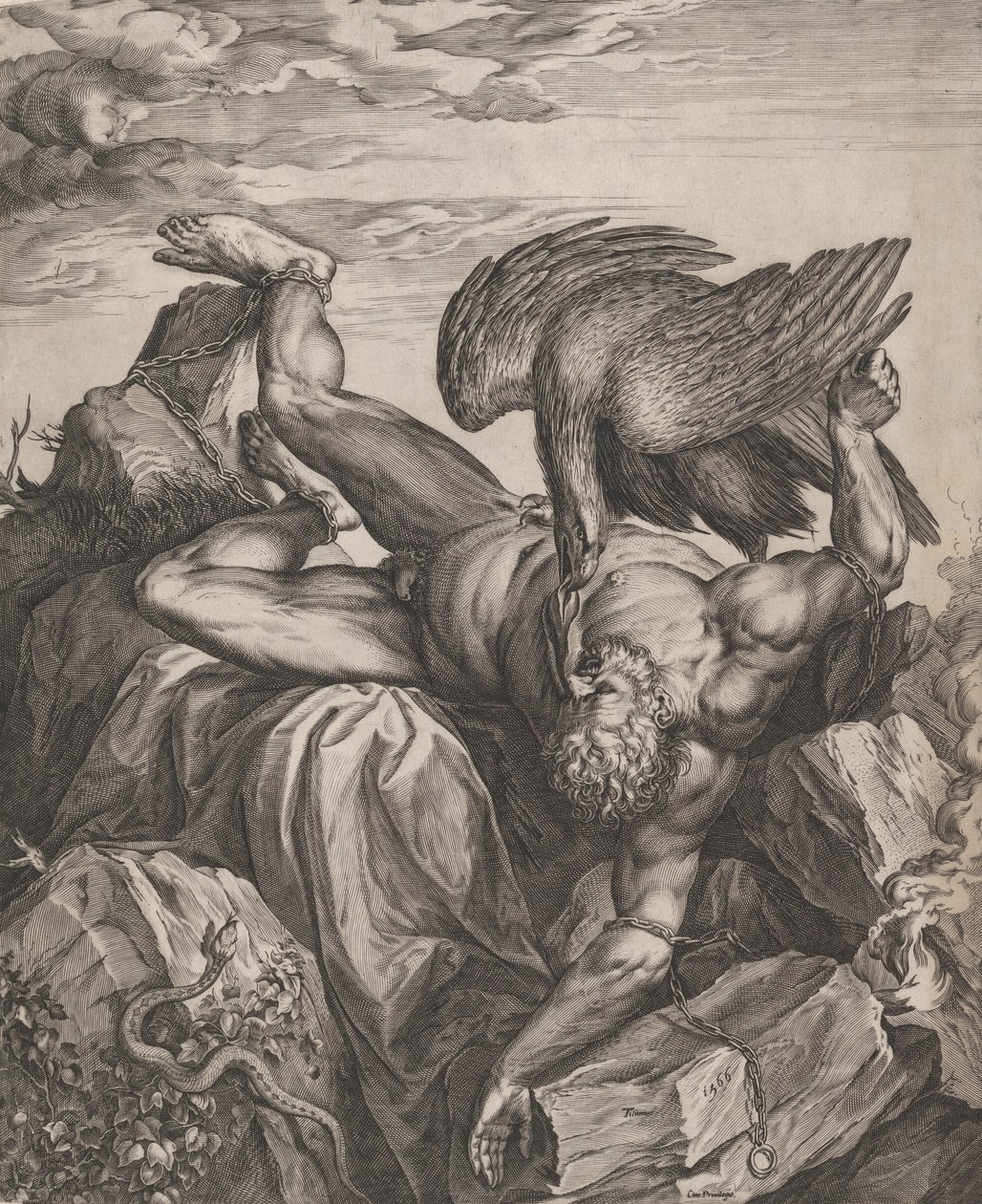 Tityus, Cehennemde Cezalandırıldı, 1566. by Cornelis Cort