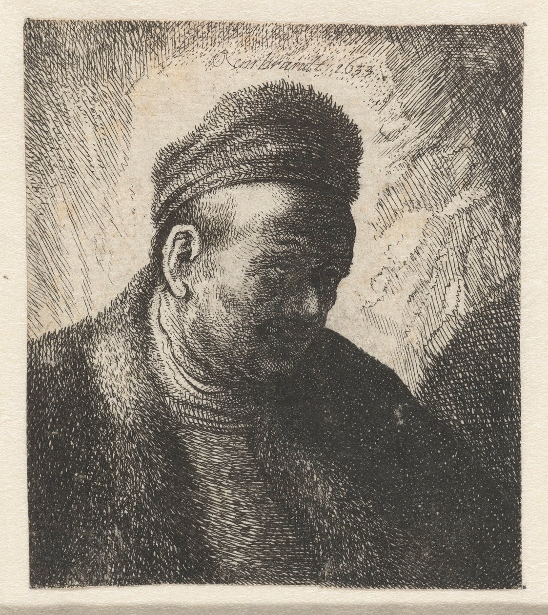 Kürk pelerinli ve şapkalı sakalsız adam: büstü by Cornelis Danckerts (I) (workshop of)