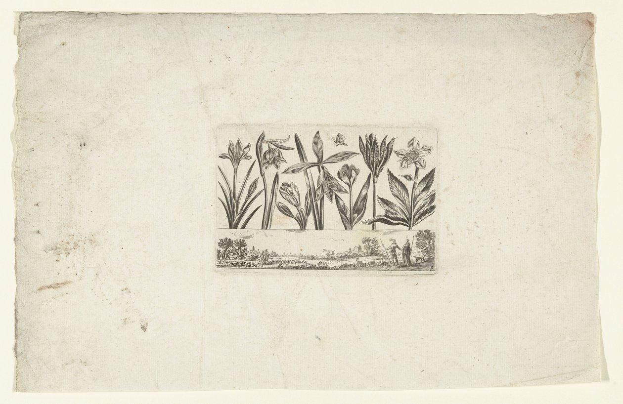 Manzara üzerinde çiçek satırı Çiçekler ve manzaralar (dizi başlığı) by Cornelis Danckerts (I)