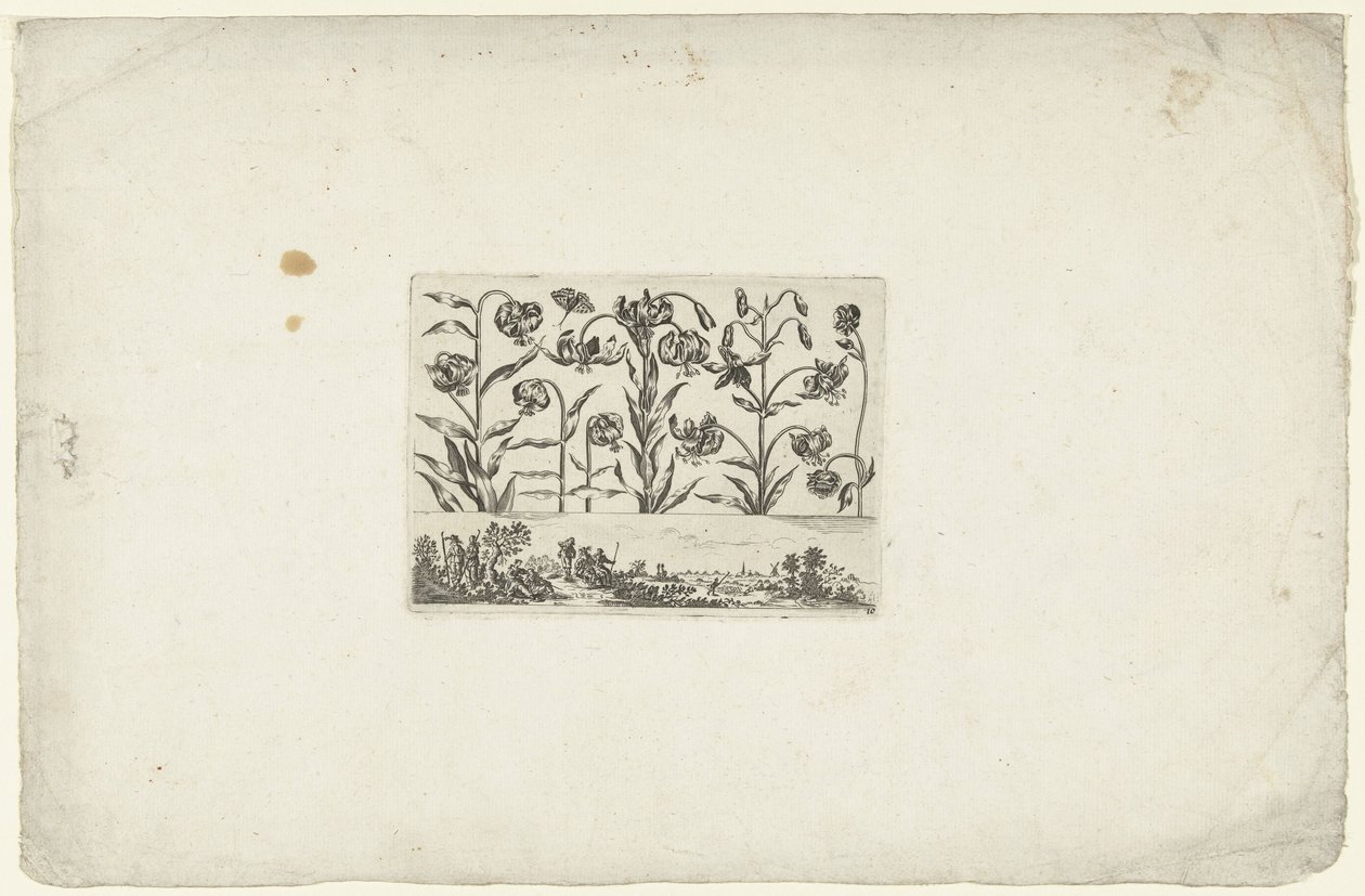 Manzara üzerinde çiçek satırı Çiçekler ve manzaralar (dizi başlığı) by Cornelis Danckerts (I)