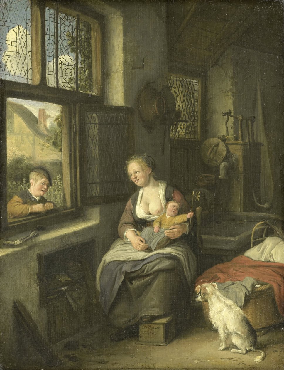 Çocuklarıyla Bir Anne by Cornelis Dusart