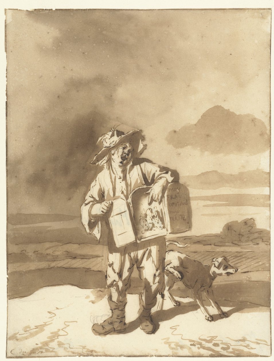 Peepshow'lu bir Genç Adam ve peepshow'lu bir Köpek Çocuk ve bir köpek, 1700 dolayları by Cornelis Dusart