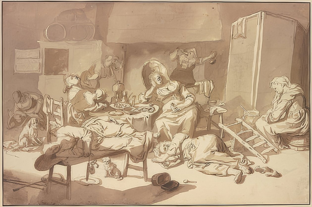 Sarhoş kadınlardan oluşan bir şirket. (tarihli değil) by Cornelis Dusart