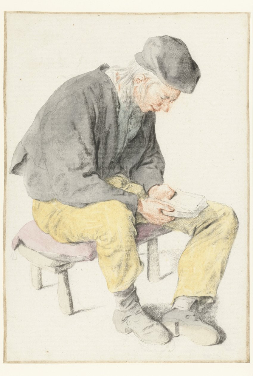 Oturan Adam Okuyor, Yüzü Sağa Bakıyor Oturan Adam Elinde Kitap, Sağa Döndü by Cornelis Dusart