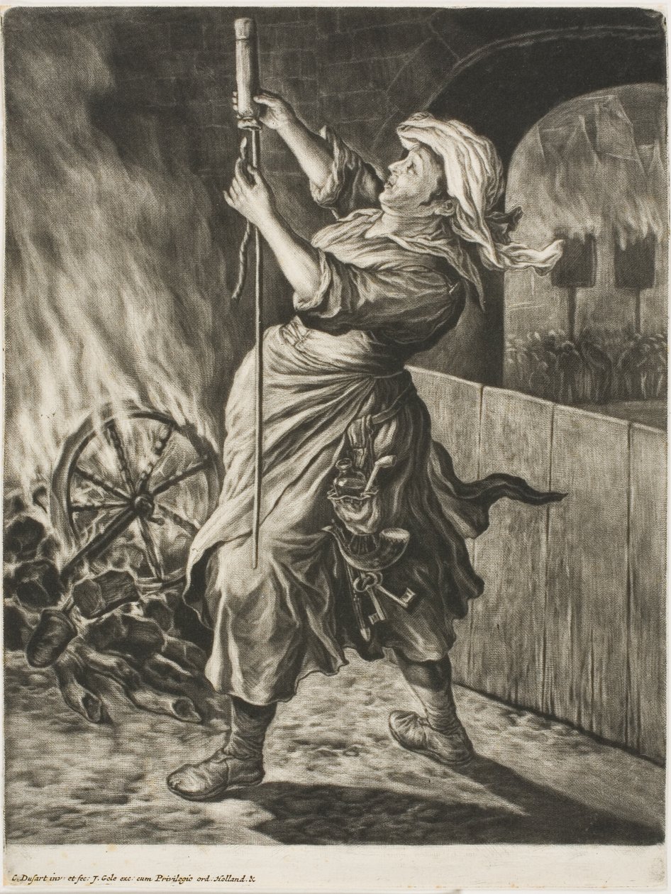Communia Gaudia'dan (Namur Kuşatması'nda Yayılan Sevinç) Barış Beni Yürütüyor, Bir Roket Yakan Kadın by Cornelis Dusart