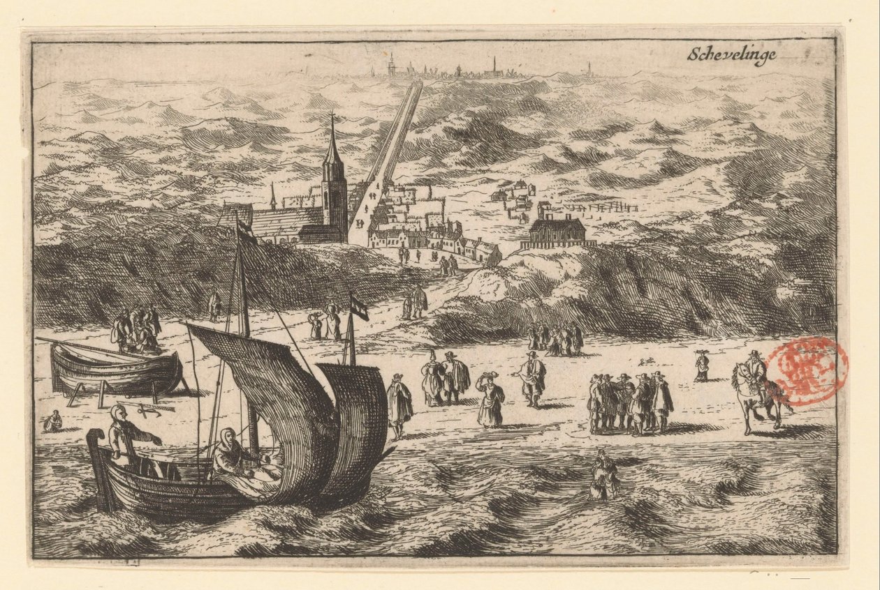 Scheveningen'in denizden görünümü Schevelinge (nesne üzerindeki başlık) by Cornelis Elandts