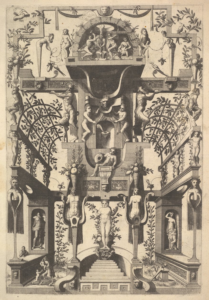 Bantlı ve İki Pergolalı Fantastik Mimari Yapı ve Vu..., 1557. by Cornelis Floris Ii