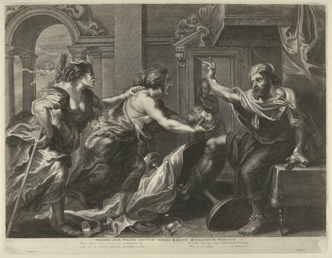 Prokne Tereus'a oğlu Itys'in başını gösteriyor by Cornelis Galle (I)