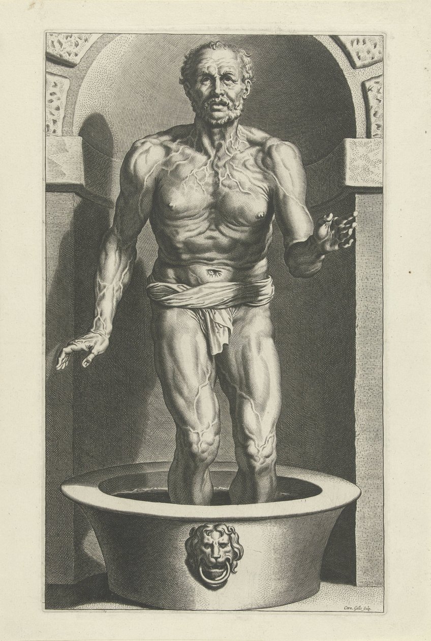 Ayakları banyoda olan Seneca ayakta by Cornelis Galle (I)