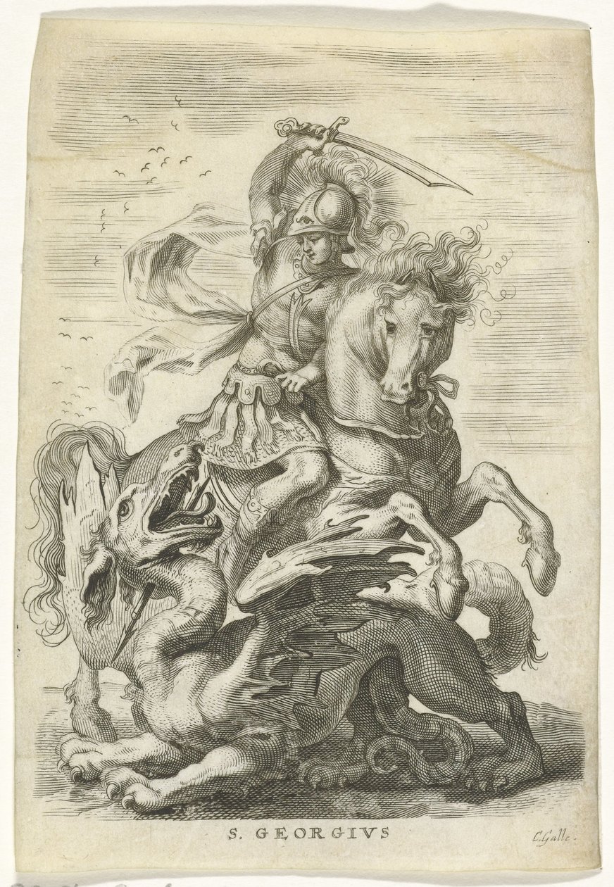 H. Joris ejderhayla savaşıyor by Cornelis Galle (II)