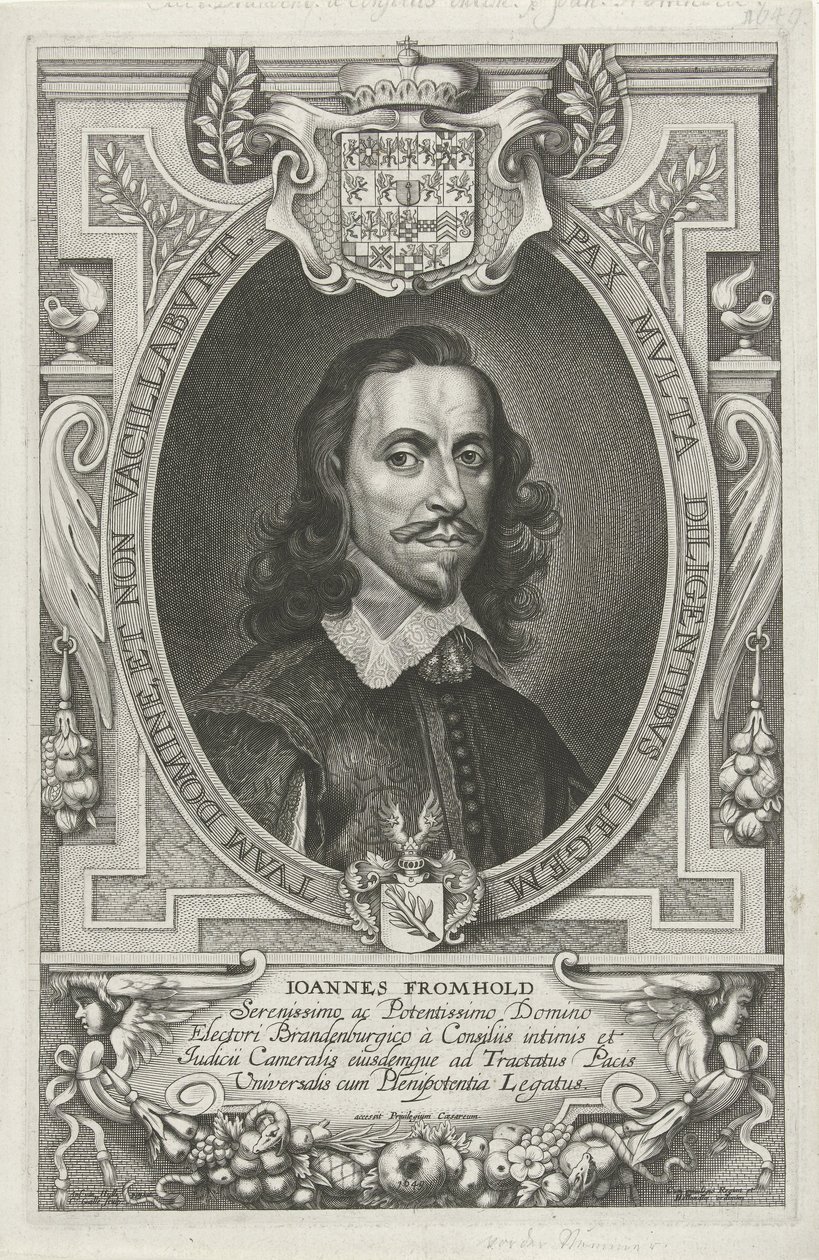 Portret van Johann Fromhold Hıristiyanlığın barışçıl dünyasının en ünlü elçileri ve Osnabrugas Manastırı (...) (dizi adı) by Cornelis Galle (II)
