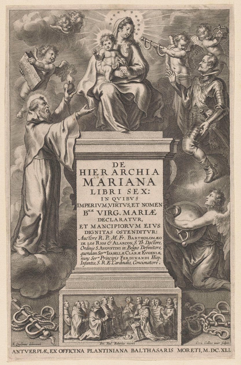 Çocuklu Tahttaki Meryem Başlık sayfası: B. de los Rios, De hierarchia Mariana libri sex, Antwerp: 1641 by Cornelis Galle (II)
