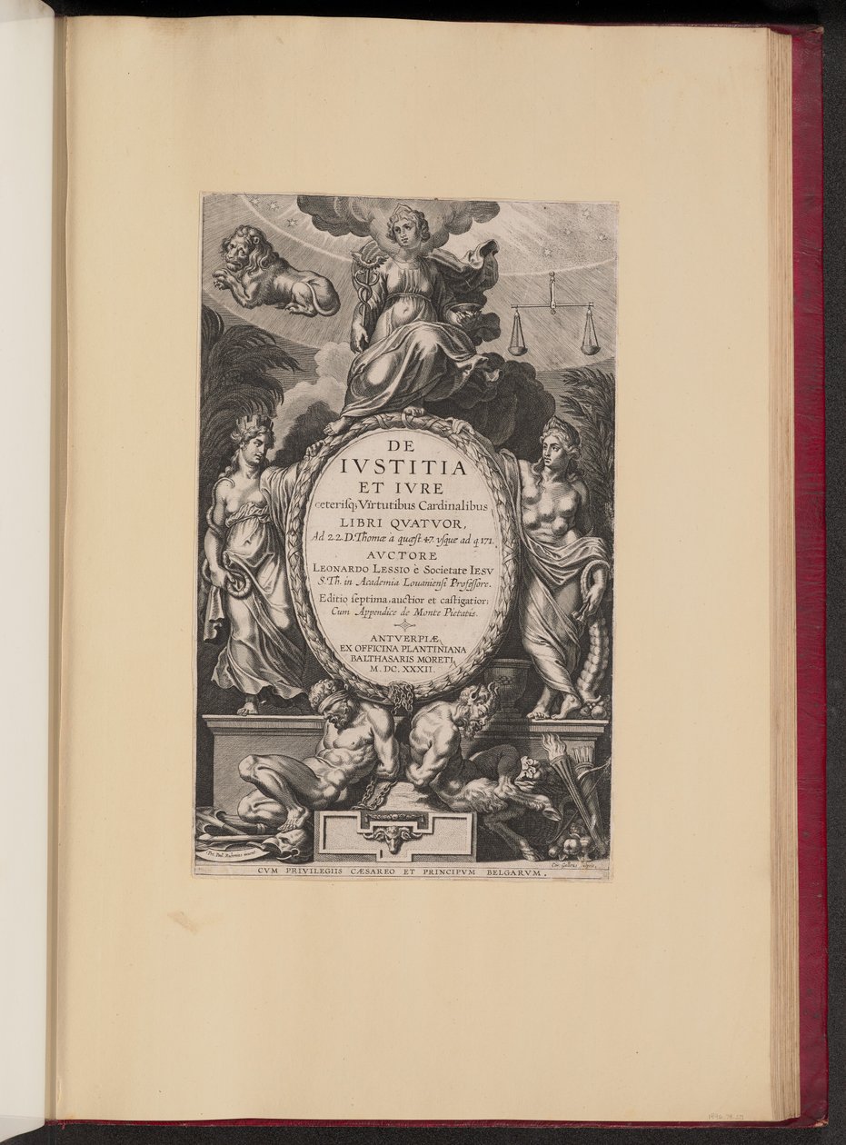 Leonard Lessius, De Ivstitia et Ivre için Başlık Sayfası by Cornelis Galle I after Sir Peter Paul Rubens