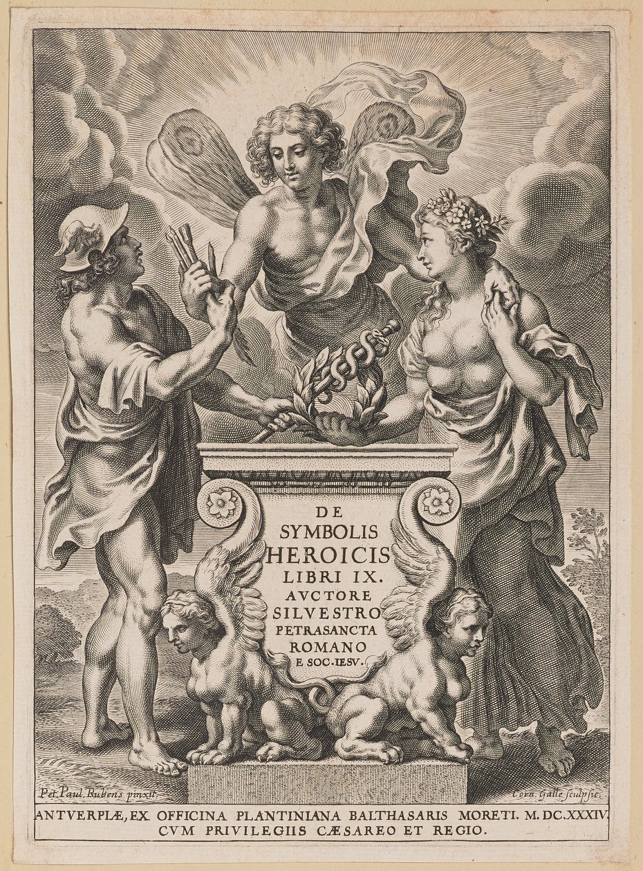 Sylvester Pietrasanta, Kahramanlık Sembolleri için Başlık Sayfası by Cornelis Galle I after Sir Peter Paul Rubens