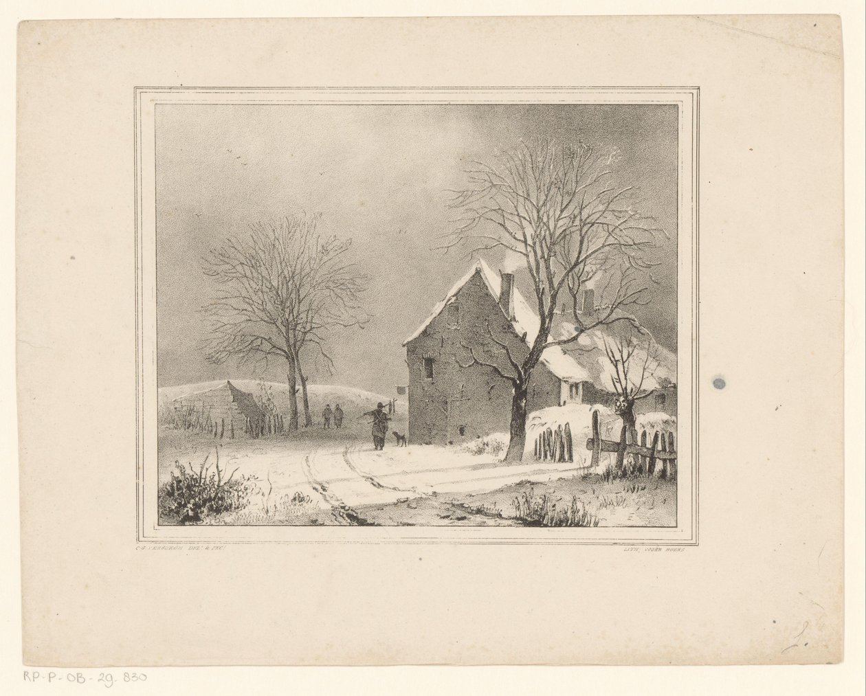 Karlı bir manzara içinde evler by Cornelis Gerrit Verburgh