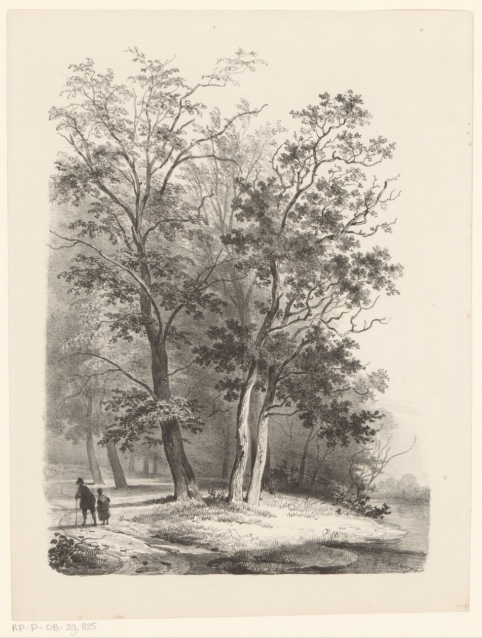 Bir ormanda yürüyen iki figür by Cornelis Gerrit Verburgh