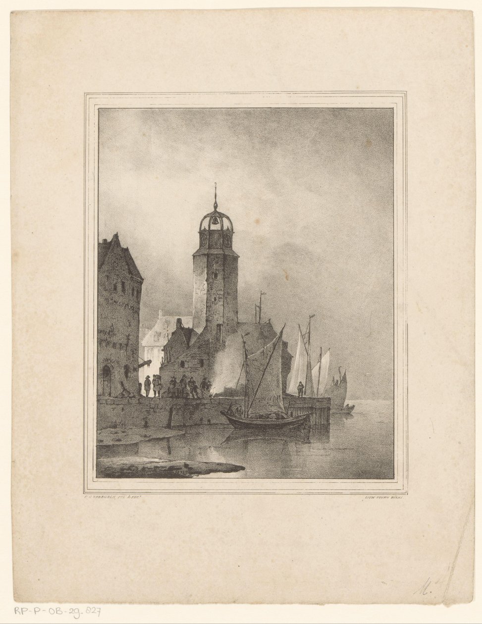 Şehirde yelkenli rıhtım by Cornelis Gerrit Verburgh