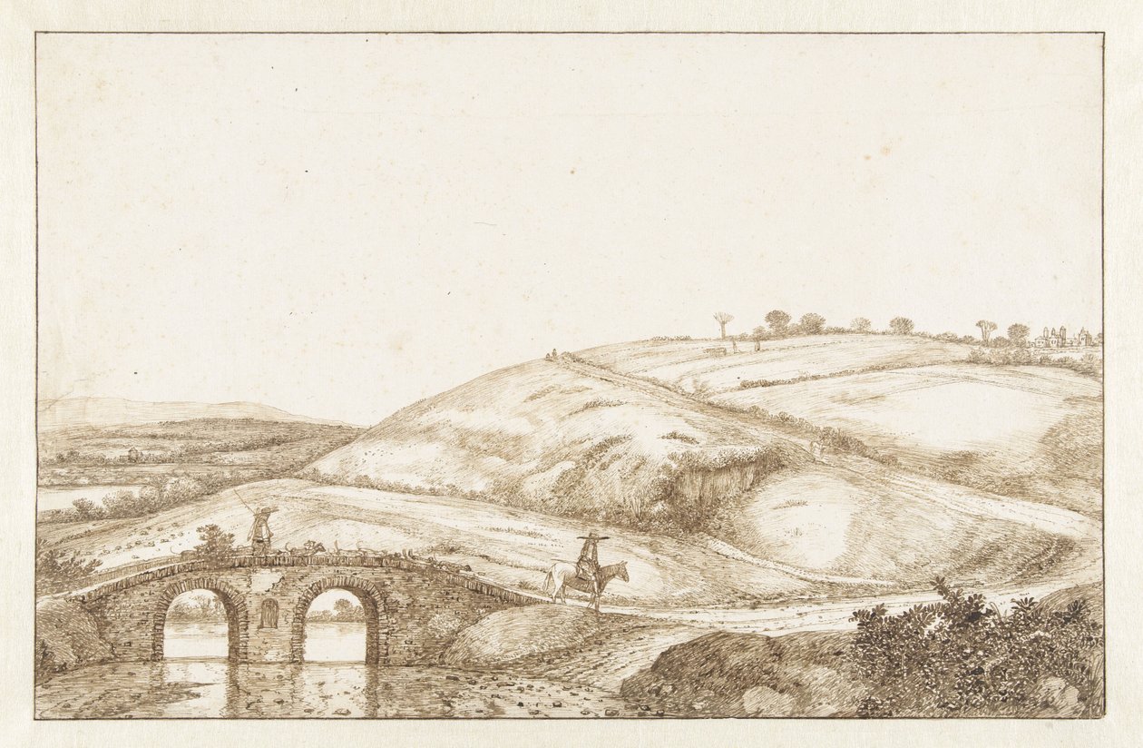 Taş köprü ile tepelik manzara by Hendrick Cornelisz. Vroom